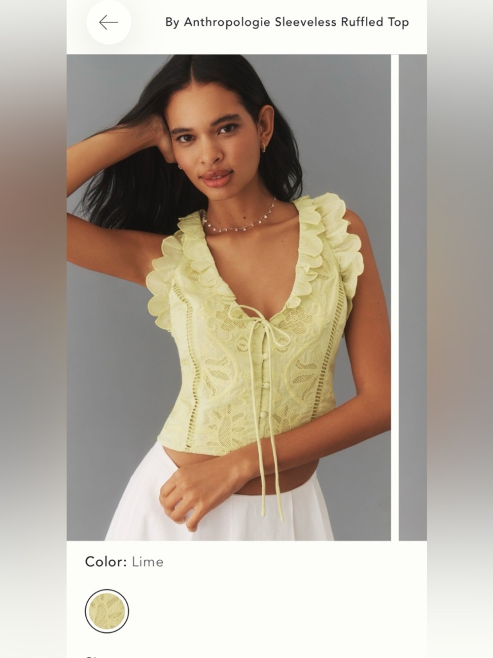 NWT Anthropologie Lime Ruffled Lace Tie-Front Camisole size S